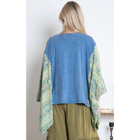 Blue Velvet Bird Poncho Sleeves Top