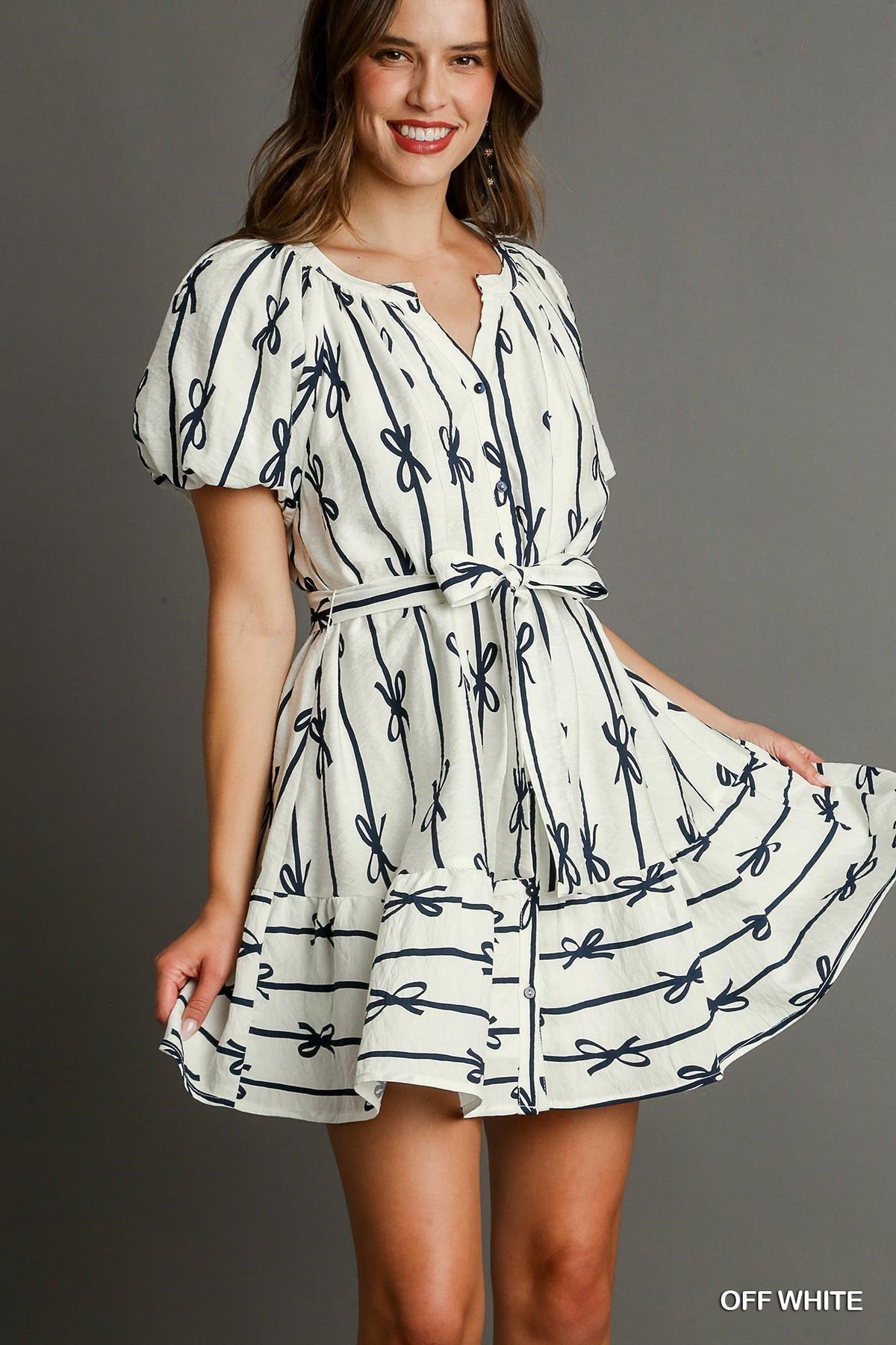 Umgee Tie Front Bow Button Down Dress