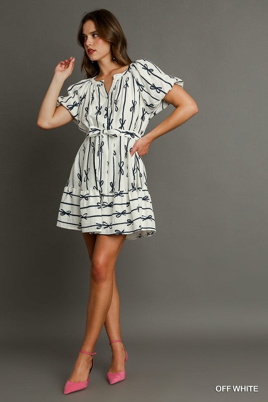 Umgee Tie Front Bow Button Down Dress