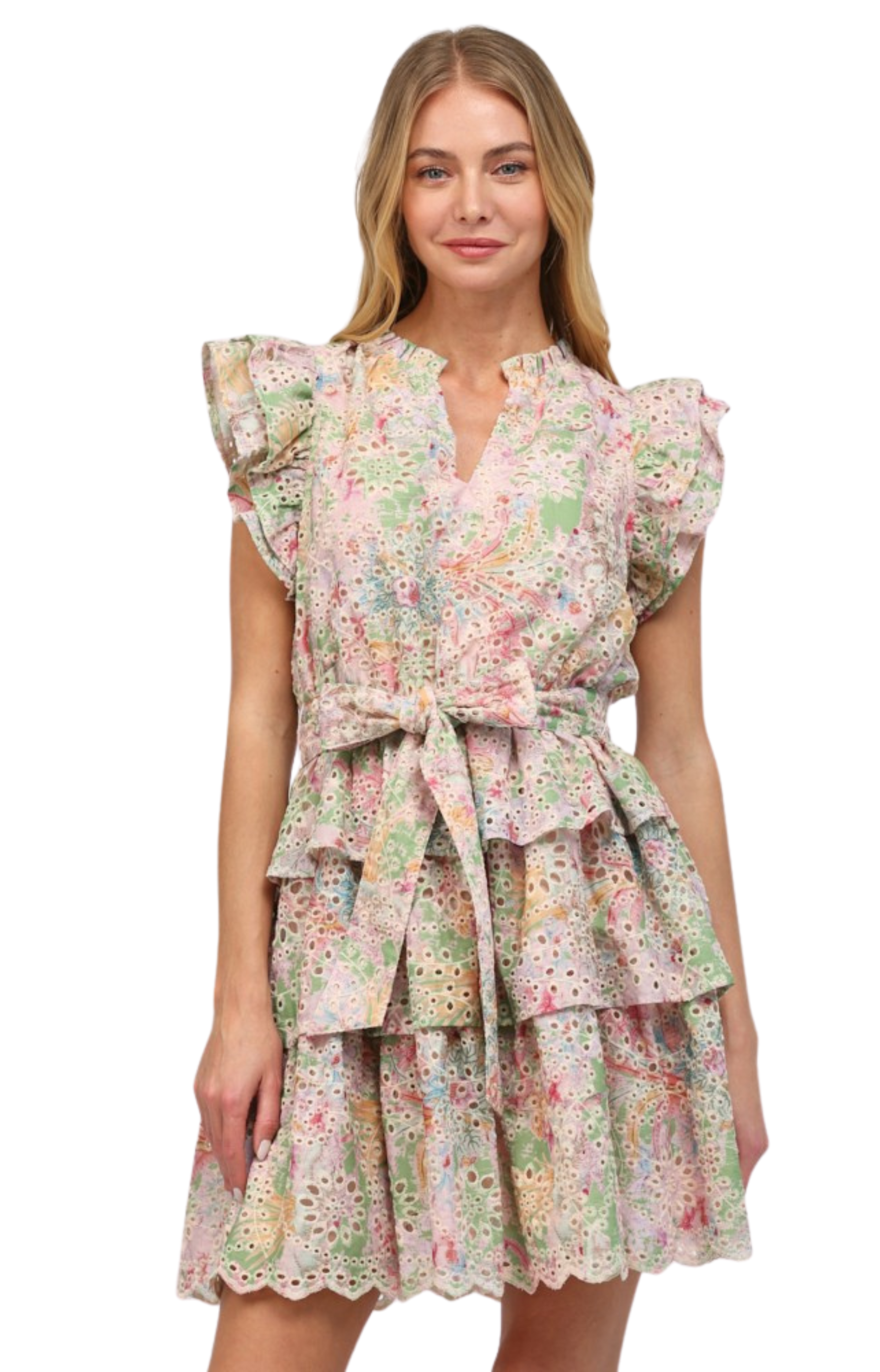 Floral Eyelet Lace Tiered Dress