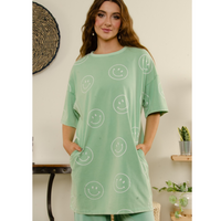 Smiley Print Short Sleeve T-Shirt Dress