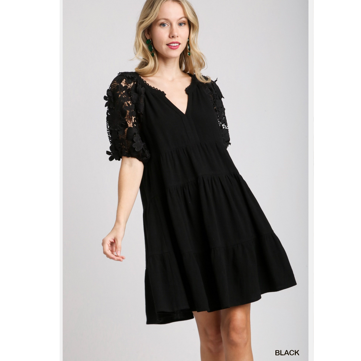 Black Linen Tiered A-Line Dress
