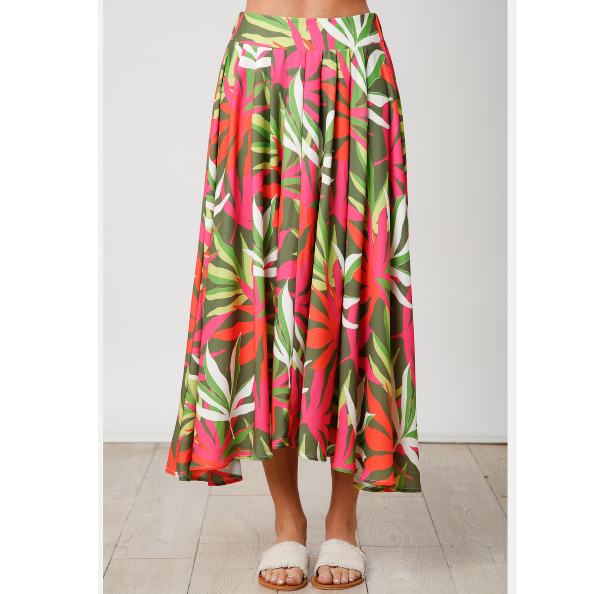 Tropical Print Linen Skirt
