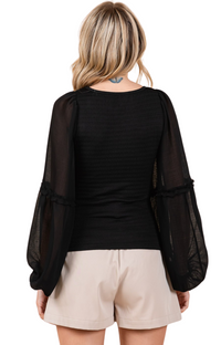 black top/ mittoshop/long sleeve top/ fall top / balck top