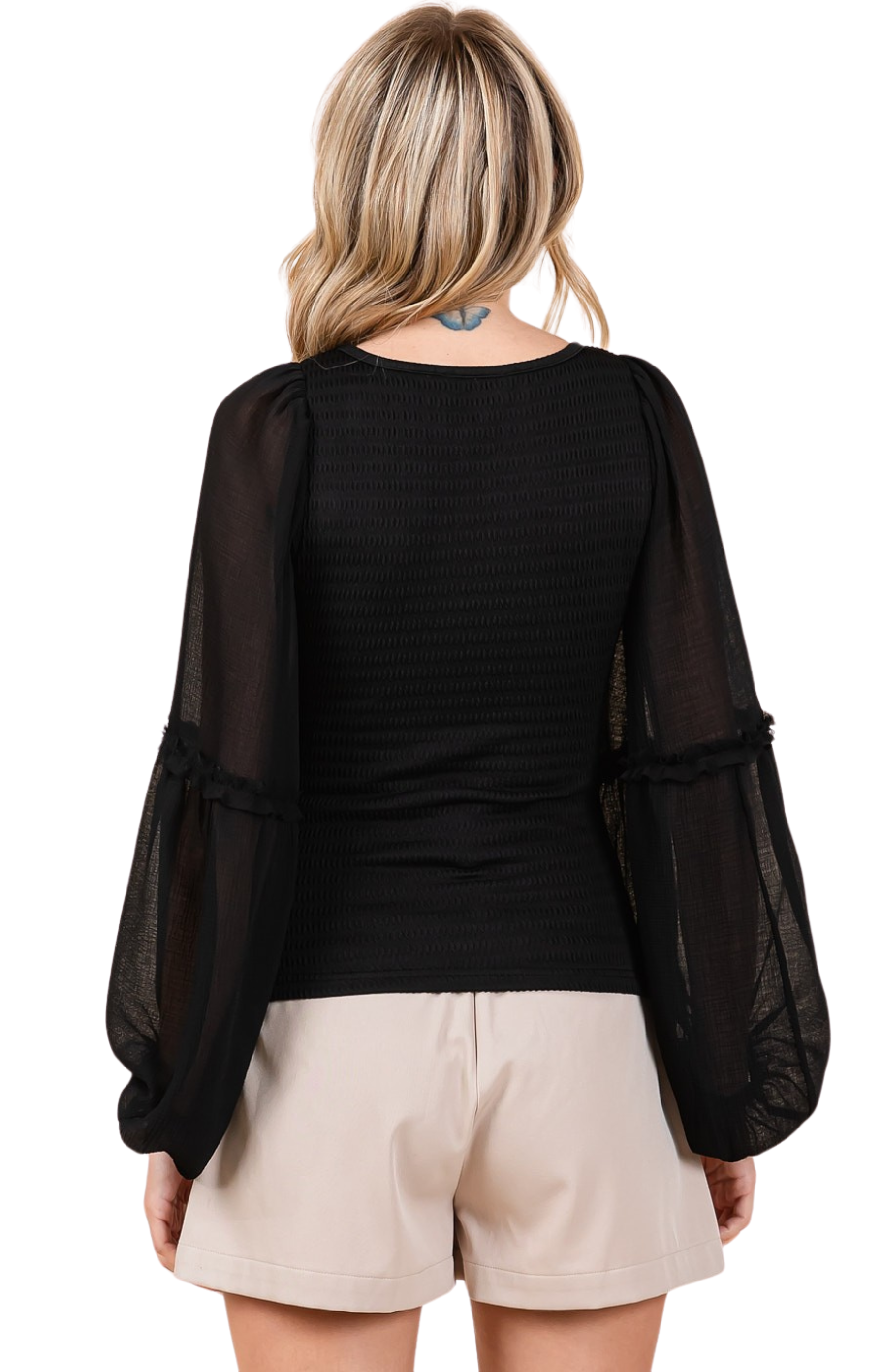 black top/ mittoshop/long sleeve top/ fall top / balck top