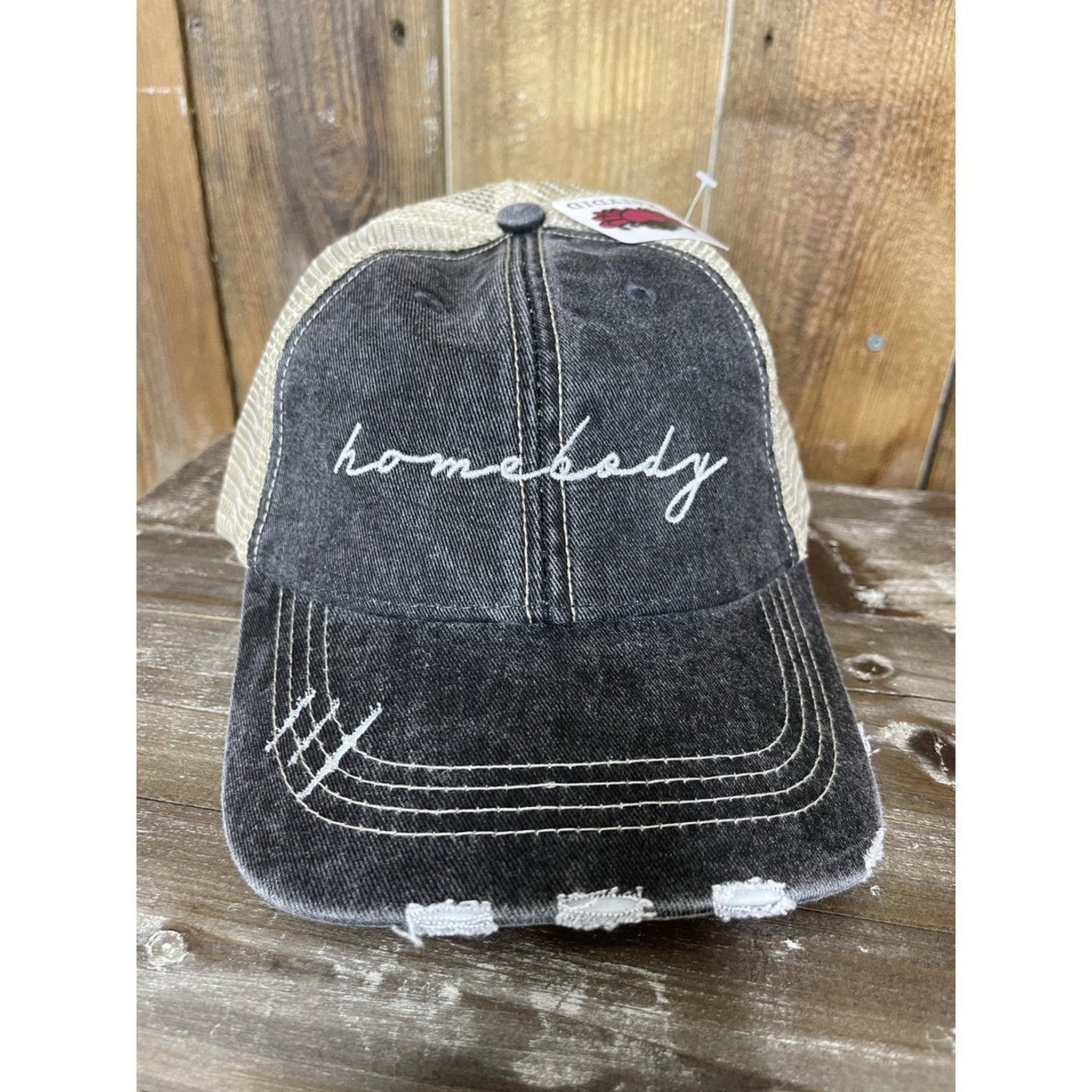 Grey Upcycled Distressed Denim Baseball Hat