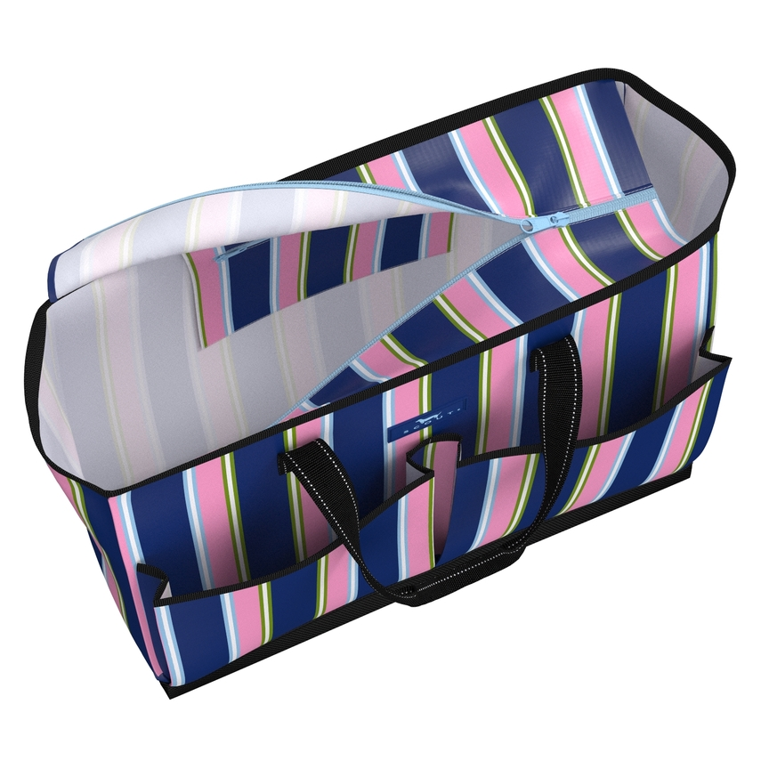 Striped bag with a clear front on a white background