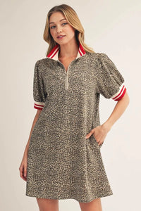Leopard Front Zip Mini Dress