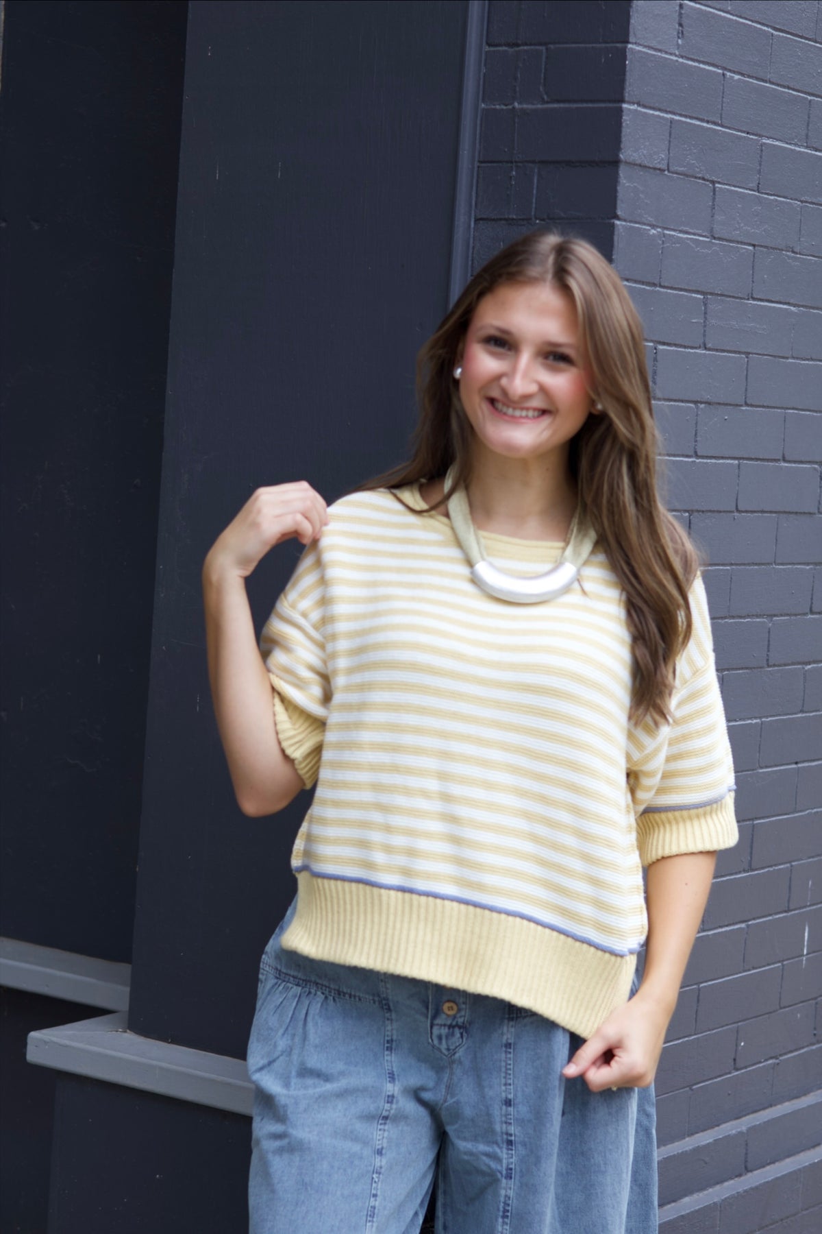 Stripe Sweetheart Trim Sweater