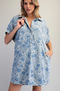Mineral Washed Floral Printed Mini Dress