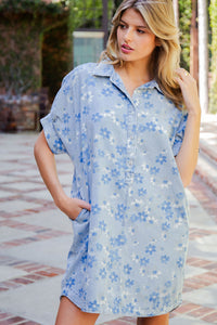 Mineral Washed Floral Printed Mini Dress