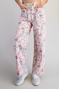 Floral Printed Zipper Front Pants