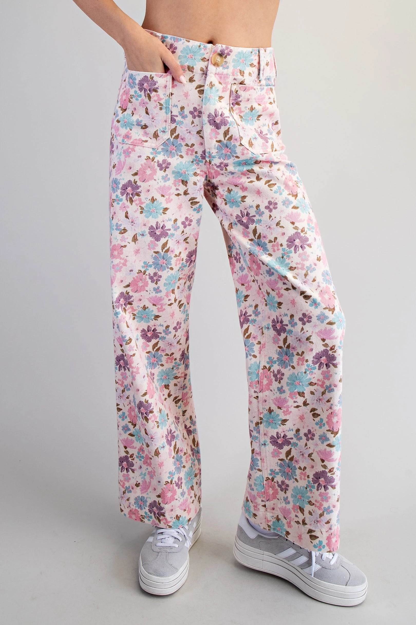 Floral Printed Zipper Front Pants