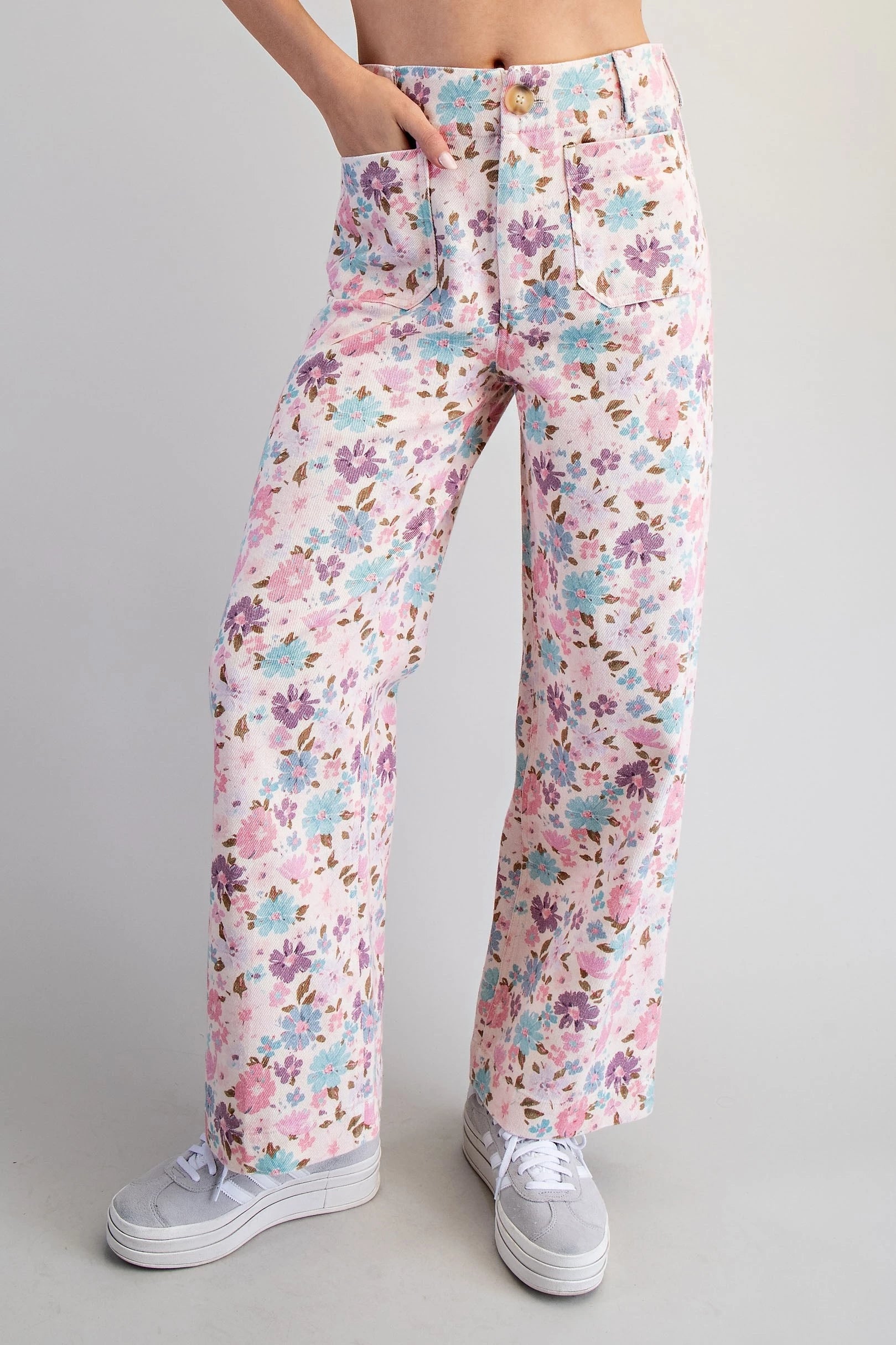 Floral Printed Zipper Front Pants
