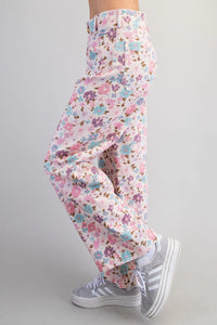 Floral Printed Zipper Front Pants