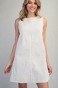 Pinstriped Back Zipper Mini Dress