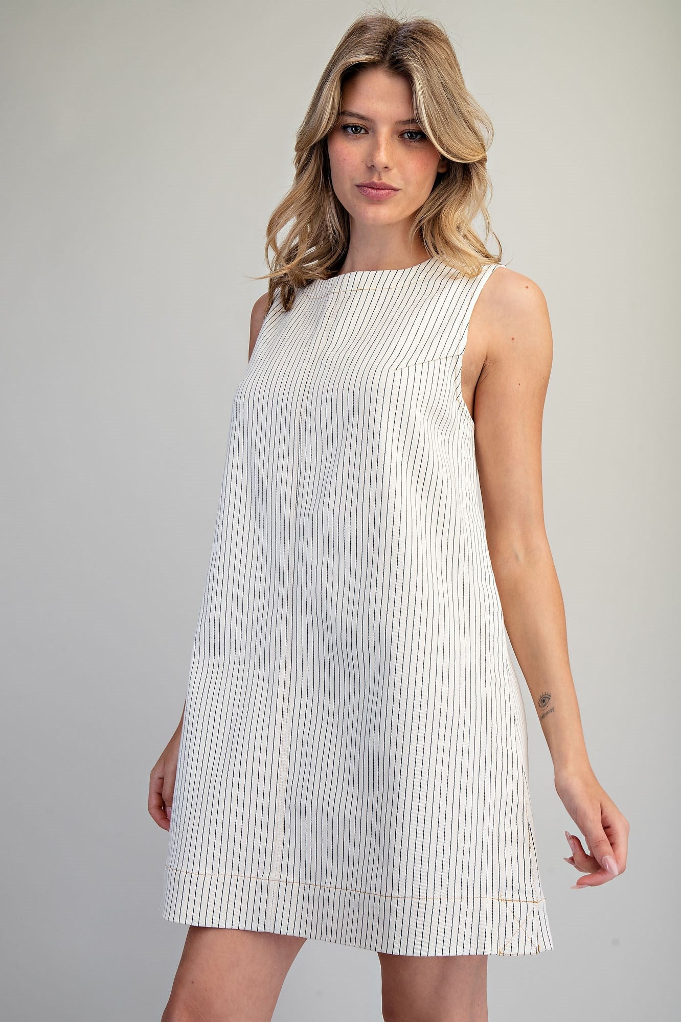 Pinstriped Back Zipper Mini Dress