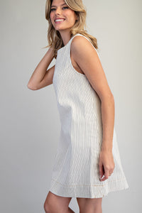 Pinstriped Back Zipper Mini Dress