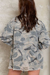 Zipper Waist Tie Camo Jacket