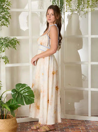 Watercolor Floral Spaghetti Tie Strap Midi Dress