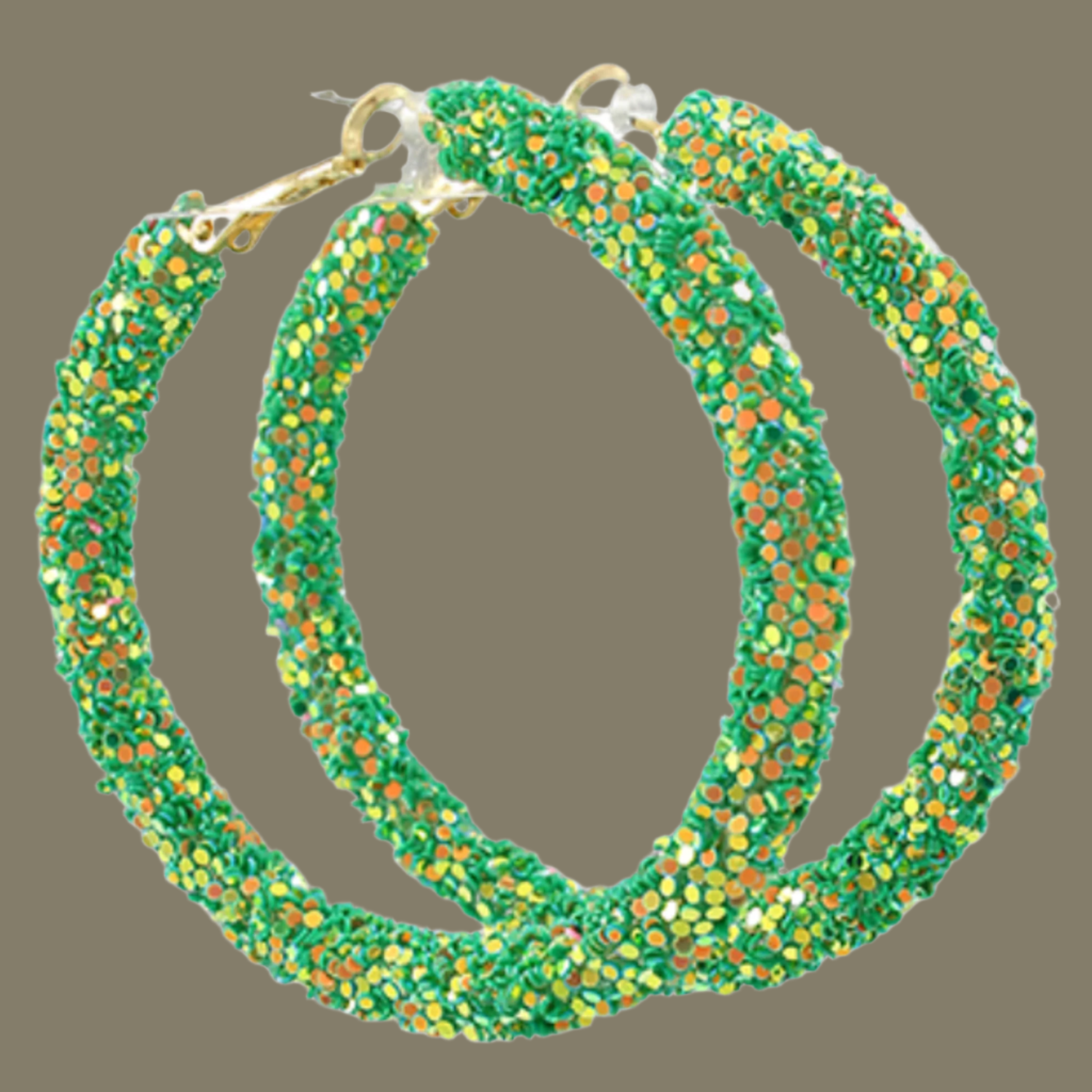 Green Glitter Hoop Earrings