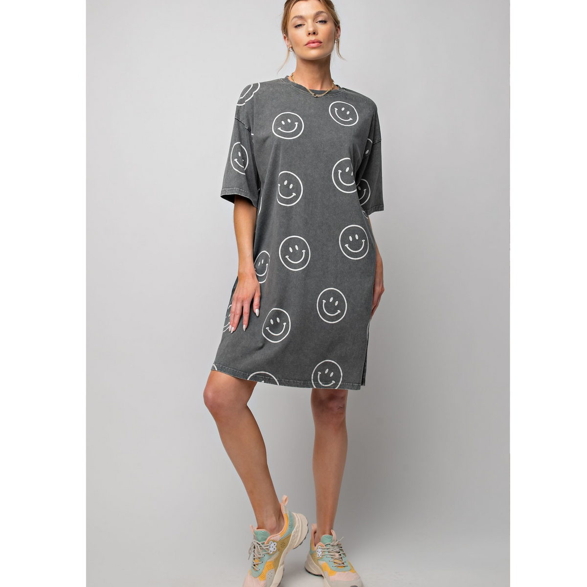 Mineral Washed Happy Face Dress