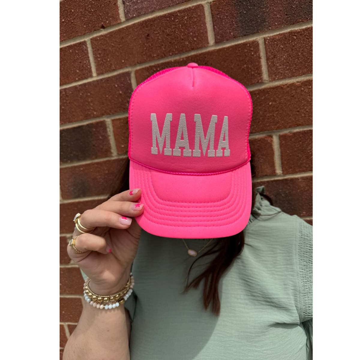 Neon Pink Mama Trucker Hat