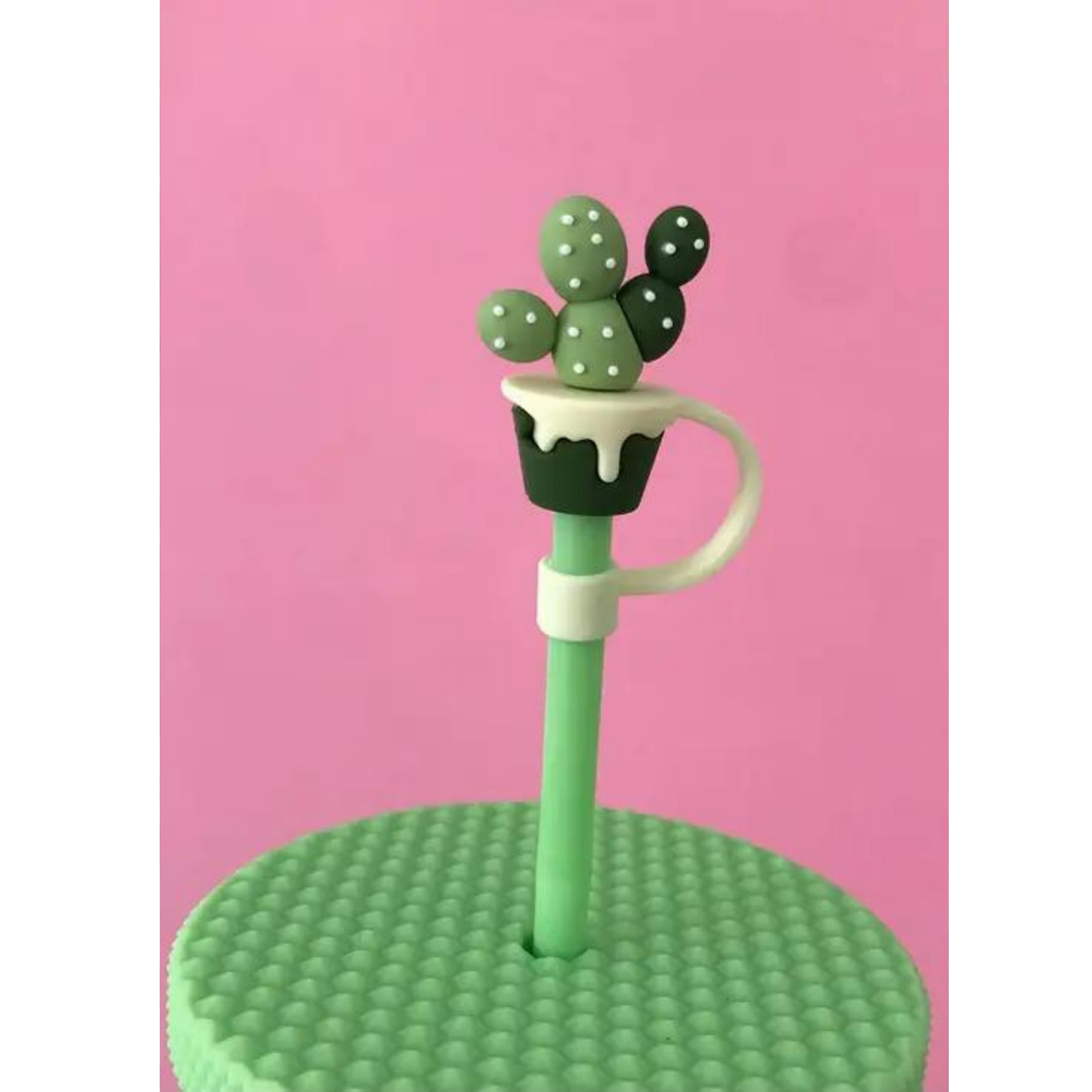 Green Cactus Straw Topper