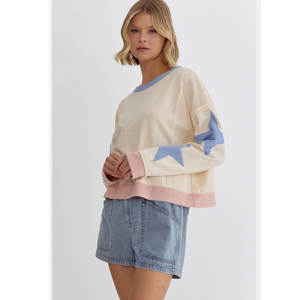 Dreamy Star Patch Colorblock Top