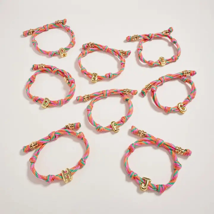 Multicolor Rope Initial Bracelet with Gold Letter Charm
