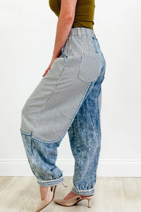 Contrast Panel Waistband Embroidered Trim Jogger Pants