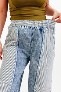 Contrast Panel Waistband Embroidered Trim Jogger Pants