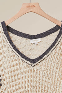 Boho Crochet Patchwork V Neck Short Sleeve Top
