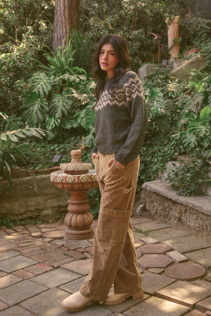 Washed Wide Leg Corduroy Cargo Pants
