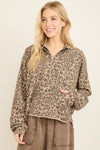 Trendy Leopard Print Half Zip Up Top