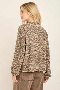 Trendy Leopard Print Half Zip Up Top