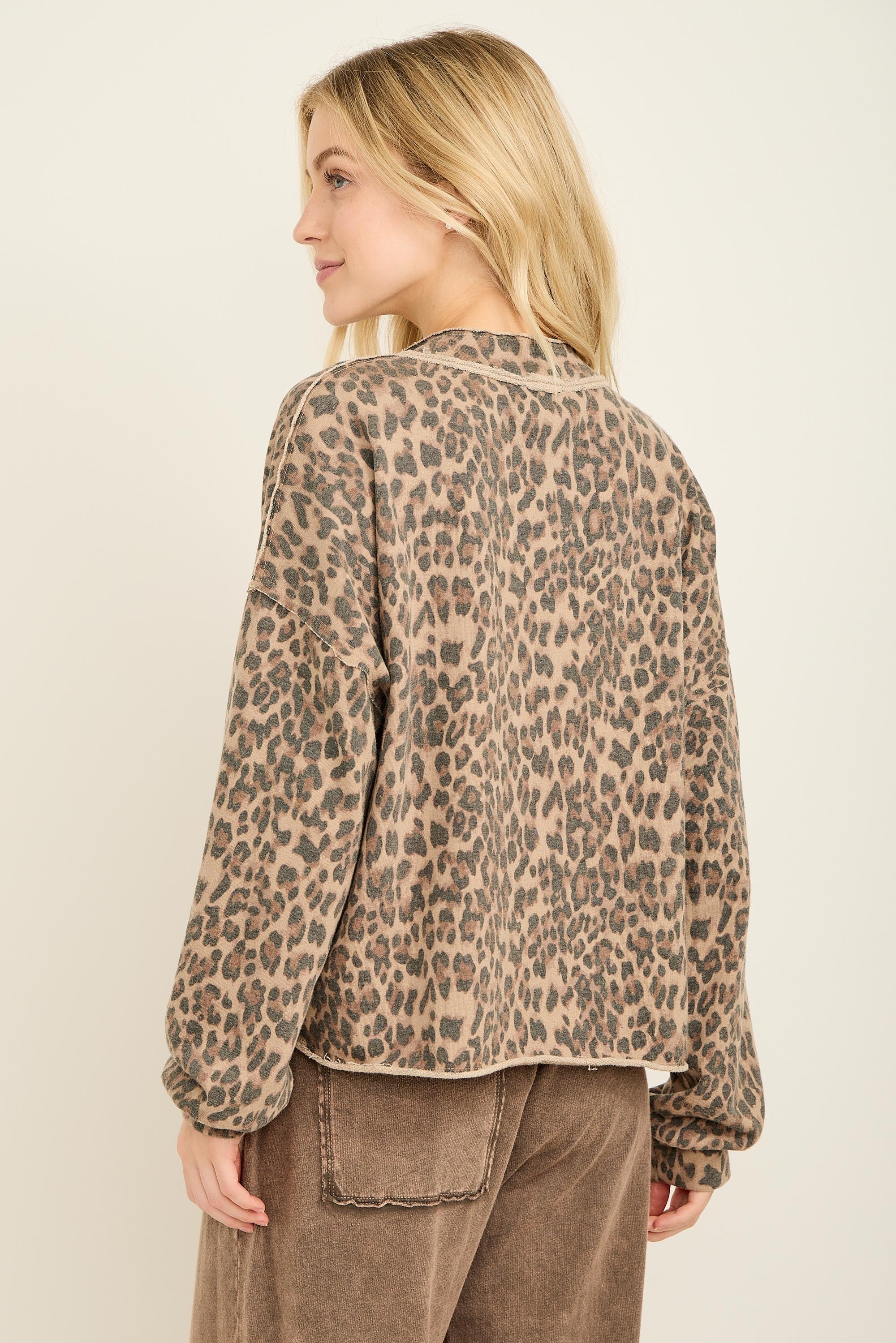 Trendy Leopard Print Half Zip Up Top