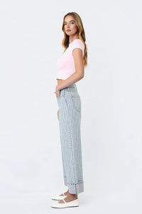 Coastal Pinstriped High Rise Jeans by Flying Monkey