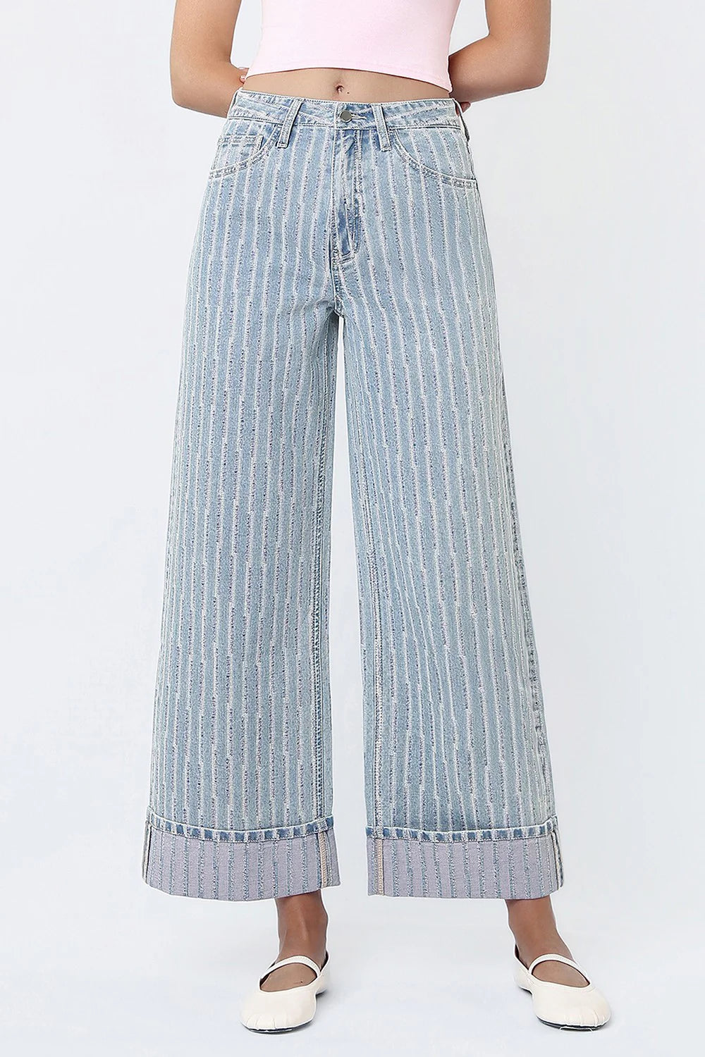 Coastal Pinstriped High Rise Jeans by Flying Monkey