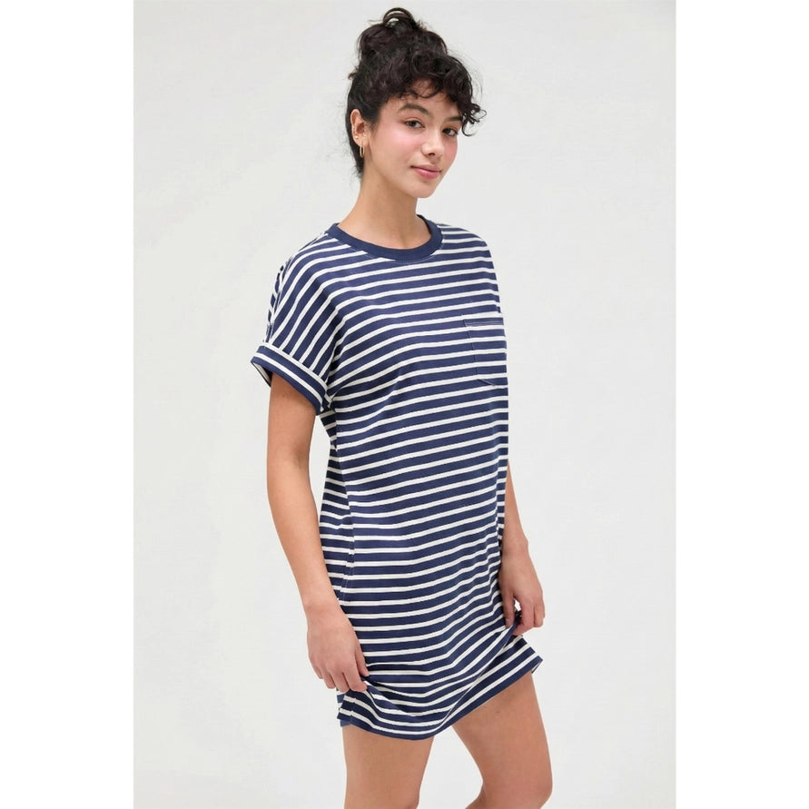 Navy Striped T-Shirt Mini Dress