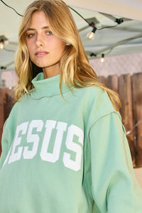 Jesus Embroidered Mock Neck Sweatshirt