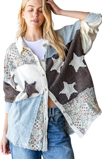 Washed Star Patchwork Top  