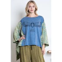 Blue Velvet Bird Poncho Sleeves Top