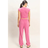 Rolled Sleeve Wrap-Front Crop Top and Jogger Set