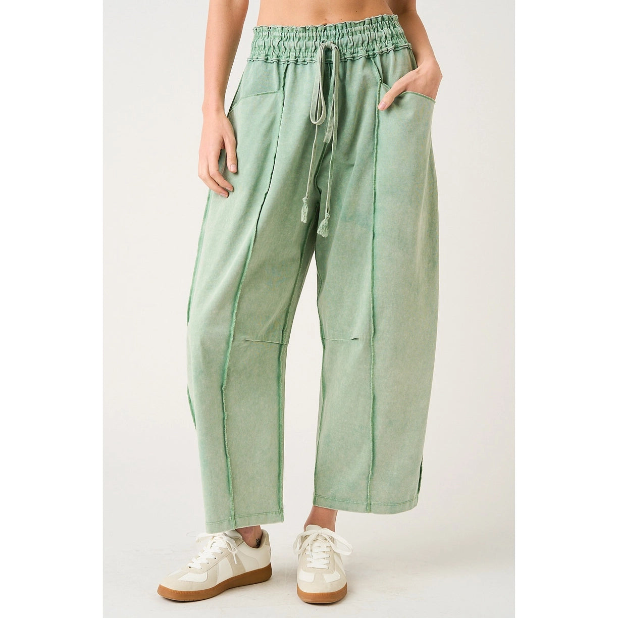 Mineral Wash Seam Detail Pull On Barrel Pants