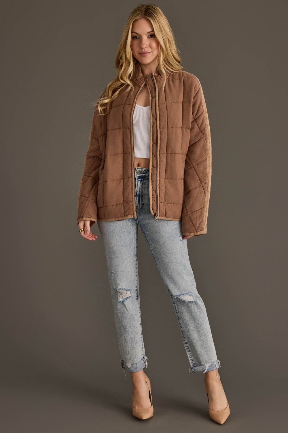 Cozy in Tan Quilted Jacket