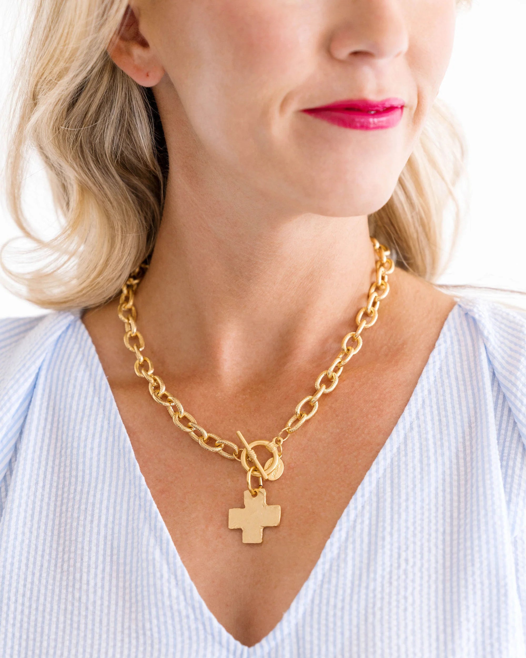 Susan Shaw Gold Cross Front Toggle Necklace