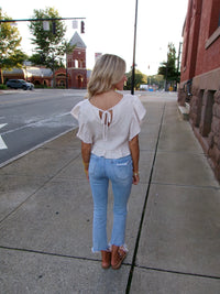 Tan Linen Butterfly Sleeve Crop Top