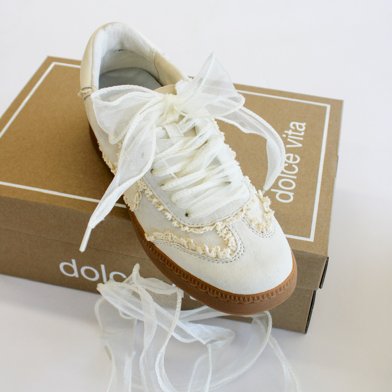 Notice Lace Sneakers Ivory Suede by dolce vita
