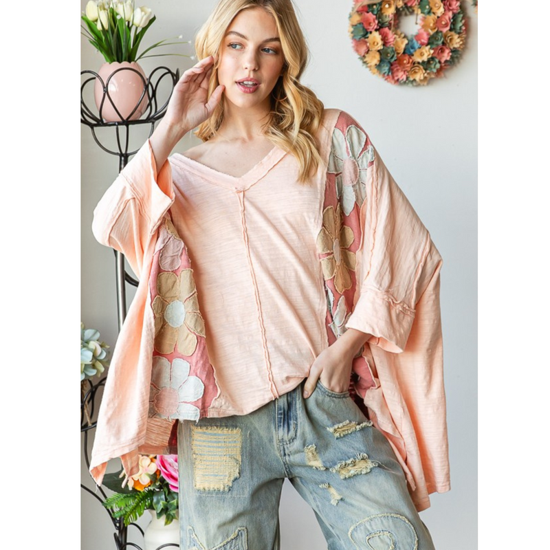 Washed Daisy Patch Oversized Top